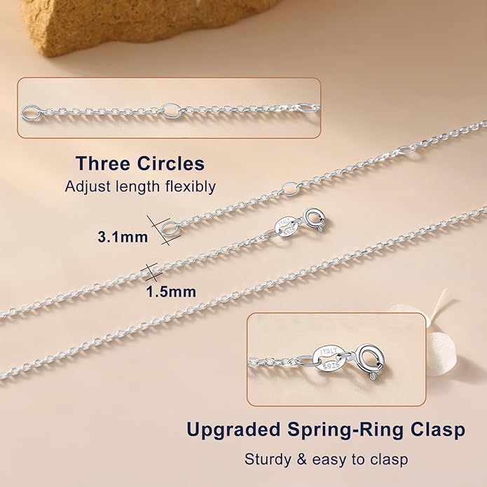 Suplight 925 Sterling Silver Necklace Chain for Women-1.1&1.5mm Chain Necklace 22k Gold Plated/Silver Necklaces for Women Thin & Sturdy-Adjustable Length-Italian Quality 16-24 Inch