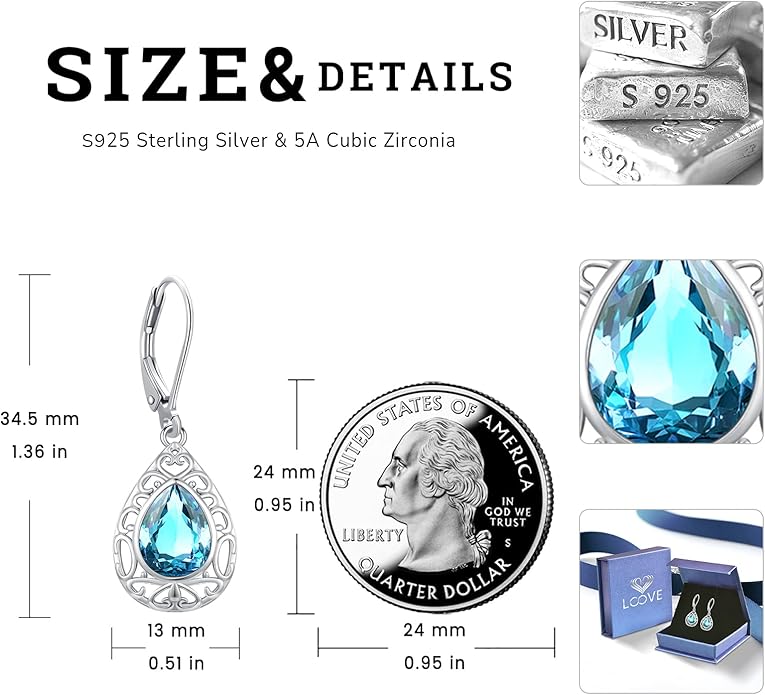 Sterling Silver Tree of Life/Flower/Bee/Animals/Cat/Hummingbird Dangle Earrings Moonstone Turquoise Drop Leverback Earrings Jewelry Gifts