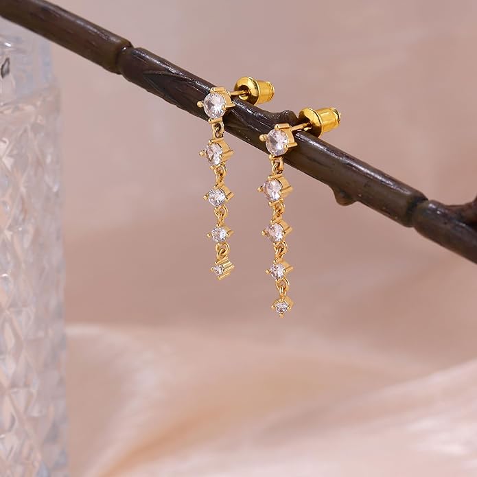 14K Gold Plated Butterfly Dangle Earrings for Women - Dainty, Trendy, Hypoallergenic CZ Drop Earrings - Simple Long Dangling Jewelry