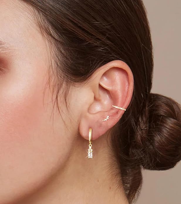 Gold Ear Cuffs Earrings for Women Non Piercing - Clip on Cartilage Earrings Dainty 14K Gold Sterling Silver Plated Cubic Zirconia Huggie Hoop Earring for Women No Tarnish Trendy Jewelry Set