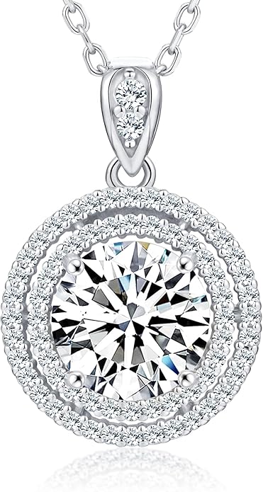 18K Gold Vermeil Imitation Diamond Necklace for Women, Moissanite Sterling Silver 18+2" Chain - Cluster Style