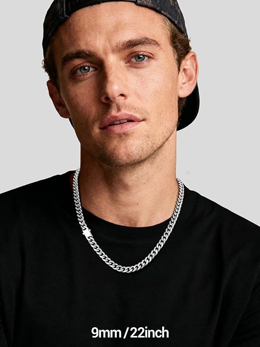 PROSTEEL Miami Cuban Link Chain for Men, 18K Gold/Black/Stainless Steel Necklace,6mm/9mm/12mm Width, Upgrade Clasp & Durable Chain for Mens Womens Jewelry,18"-30",with Gift Box