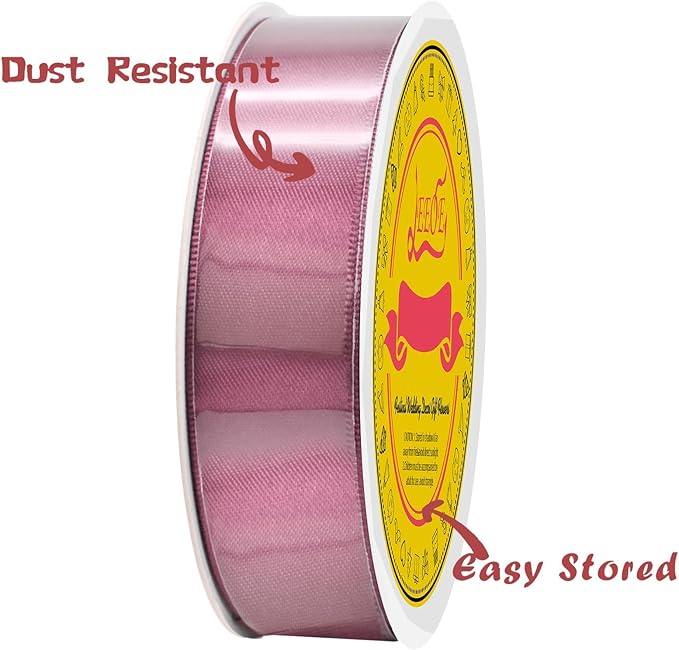 LEEQE Double Face Rose Mauve Satin Ribbon 7/8 inch X 25 Yards Polyester Rose Mauve Ribbon for Gift Wrapping Very Suitable for Weddings Party Hair Bow Invitation Decorations and More