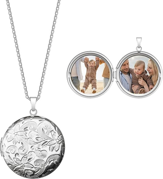 Locket Necklace for Women Girls, 18” Jewelry Chain, Picture Photo Inside, Cadenas para mujer, Personalized Custom Name Gold Locket, Customized Couples Locket, Silver, Rose Gold, Gold