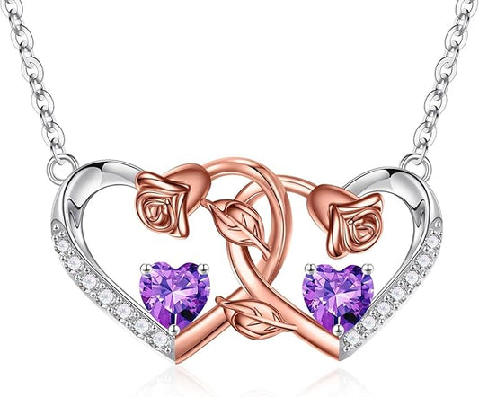 Iefil Chrismas Gifts for Wife - 925 Sterling Silver Rose Birthstone Necklace, Stocking Stuffers for Women Wife Girlfriend Mom