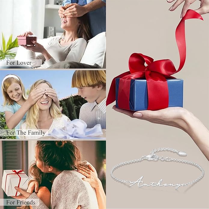 LucySky Custom Bracelets with 2 Names for Women, 925 Sterling Silver Adjustable Personalized Name Anklet, Custom Bracelets Summer Beach Jewelry Dainty Gifts for Wife, Sister, Friends