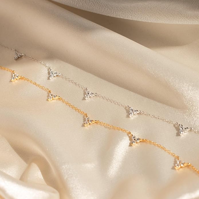 Dainty Necklaces for Women Cute Station Choker Necklace Cubic Zirconia Simulated Diamond Necklace Simple Layering CZ Necklace Trendy Jewelry Gifts