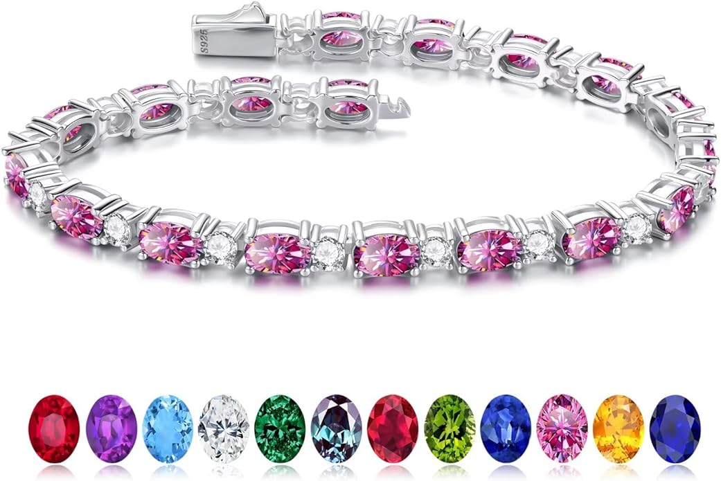 Iefil Tennis Bracelets for Women - 925 Sterling Silver Birthstone Bracelet, Anniversary Birthday Gifts for Women, Jewelry Gifts for Woman Her, 6.5"-7"