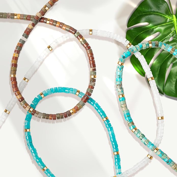 AGOT Beaded Gemstone Necklace for Women: Boho Bead Choker Natural Stone Necklaces - Handmade Jewelry for Summer Beach