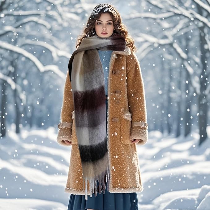 SHOHOKU Large Chunky Plaid Scarf Coloured Checked Oversized Scarf Tassel Soft Fall Winter Thick Warm Shawl Women