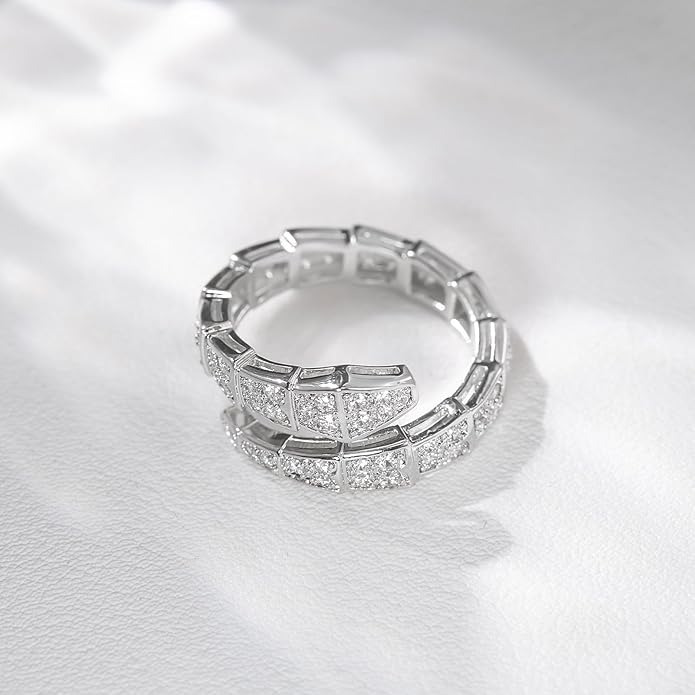 Aura & lrena Adjustable Snake Rings for Wome, 18K Gold or Platinum Plating Open-Ended Ring with AAA Cubic Zirconia Fashion Jewelry, Statement Gift Design Rings for Men and Women Non Tarnish