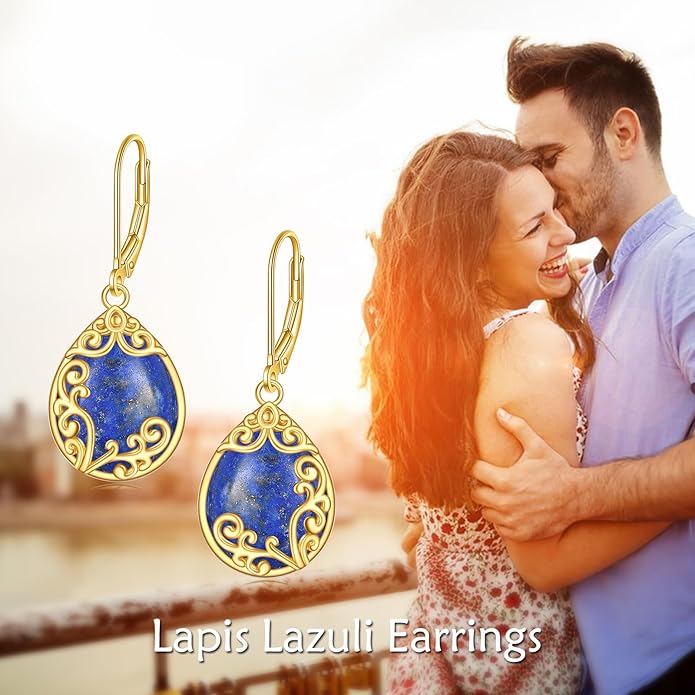 Filigree Earrings Sterling Silver Teardrop Moonstone Moss Agate Lapis Lazuli Larimar Emerald Peridot Opal Dangle Dangly Drop Leverback Earrings Boho Jewelry Gifts for Women
