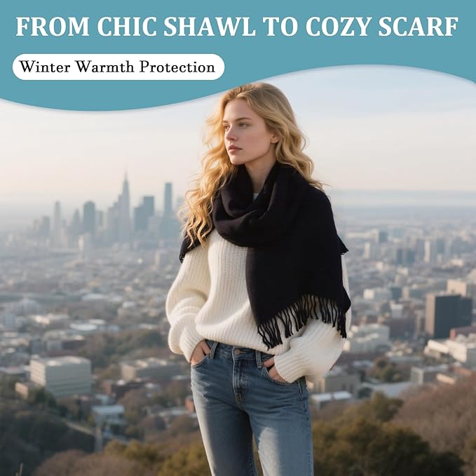 FLEESOFT Winter Wool Scarf Shawl -Thick Oversized Pashmina Shawl Wrap,Soft Warm Winter Scarves,Travel Blanket Scarf for Women