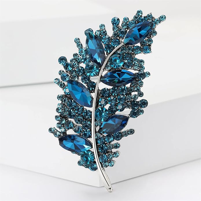 Rhinestone Leaf Brooches for Women Men,Vintage Plant Leaf Lapel Pins Sparkling Crystal Feather Brooch Collar Pins Clothing Bags Hats Christmas Birthday Jewelry