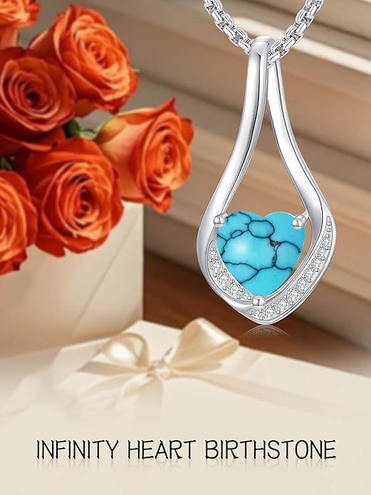 Birthstone Necklaces for Women,18k Yellow/White Gold Plated Forever Love Heart Infinity Pendant Necklace Anniversary Jewelry Christmas Birthday Gifts for Women Her Wife Girlfriend