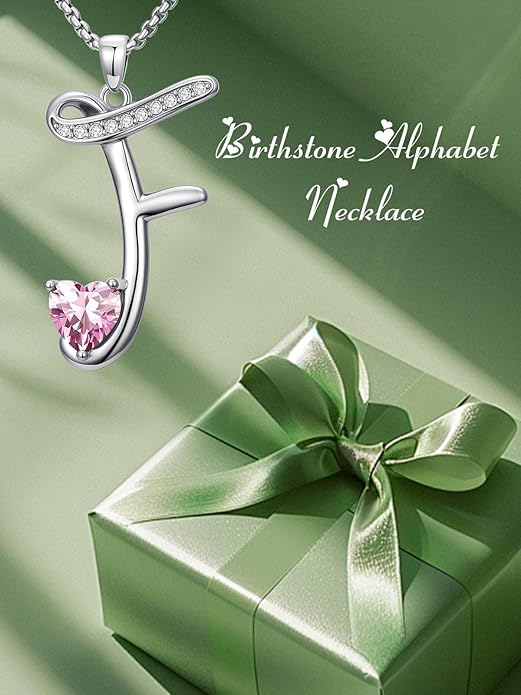 Christmas Gifts for Women Alphabet A to Z Initial Birthstone Pendant Necklaces for Women - 18k White Gold Plated Personalized Name Jewelry Valentine Mothers Day Birthday Gifts for Women Her Girlfriend