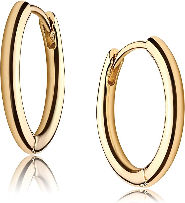 Gold Huggie Hoop Earrings 14K Gold Plated Dainty Chunky Thick Hoop Diamond Cubic Zriconia Inlay Sleeper Tiny Delicate Boho Beach Simple Hypoallergenic Jewelry Gift for Her
