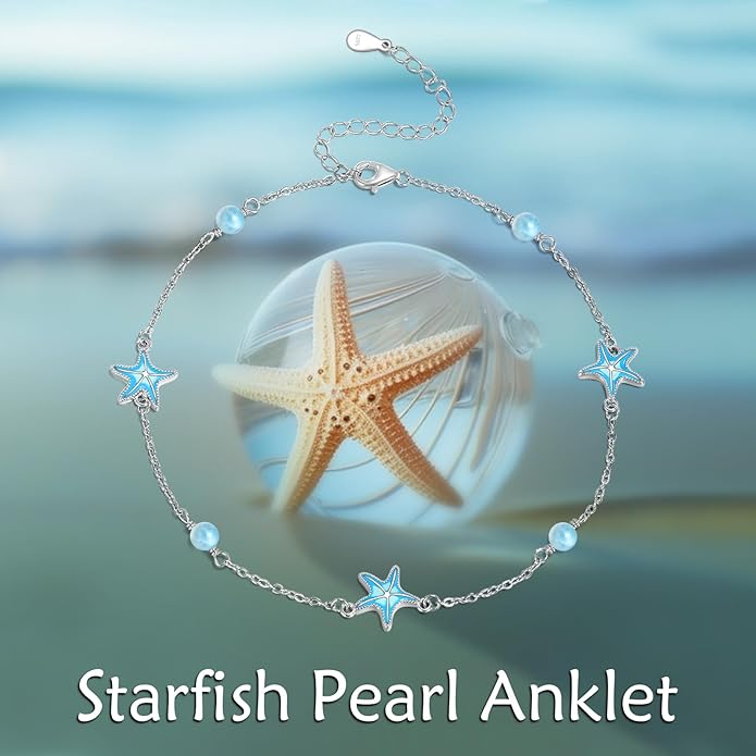 CRMAD Beach Starfish Anklet for Women Sterling Silver Moonstone Beach Anklet Irish Jewelry (starfish)