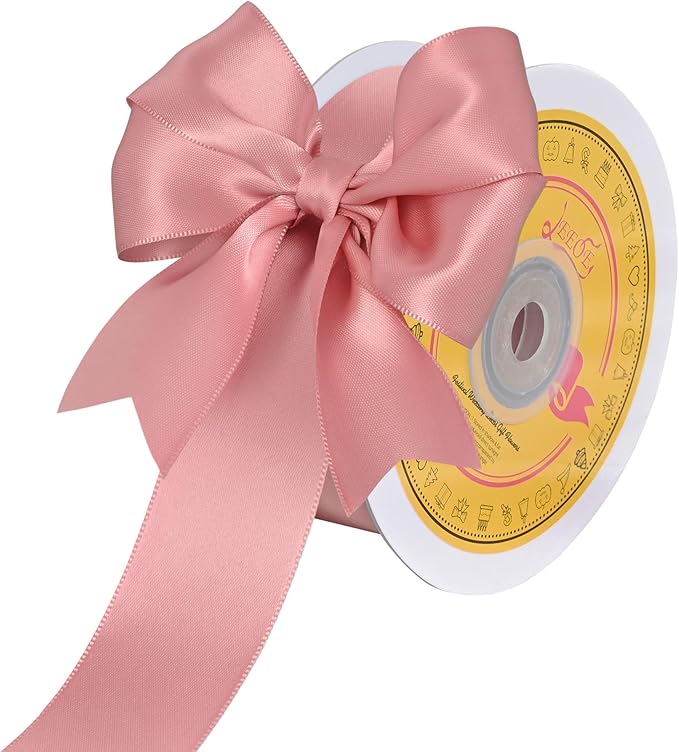 LEEQE Double Face Dusty Pink Satin Ribbon 1-1/2 inch X 25 Yards Polyester Dusty Pink Ribbon for Gift Wrapping Very Suitable for Weddings Party Hair Bow Invitation Decorations and More