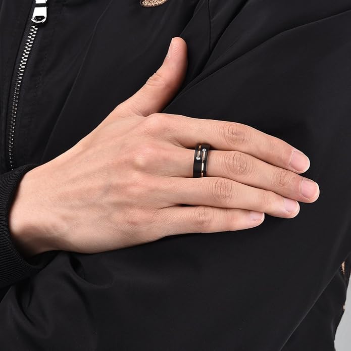 King Will Mens Tungsten Wedding Band with Cubic Zircon Inlay 7mm/8mm Flat Cut Comfort Fit Engagement Rings