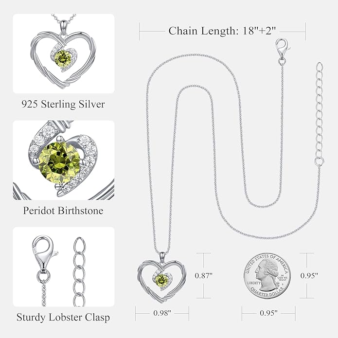 G&GEMSJEW 18K Gold Heart Birthstone Necklaces for Women, S925 Sterling Silver Jewelry Birthday Gifts for Women Wife Girlfriend Mom, Anniversary Christmas Valentines Gifts