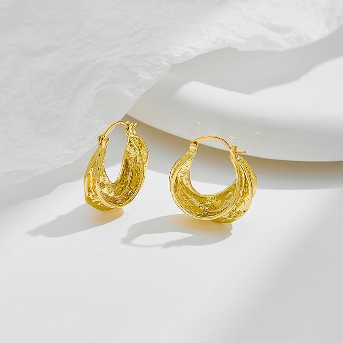 YUJIE Gold Plated Hoop Earrings for Women Brass Earring Chunky Statement Jewelry