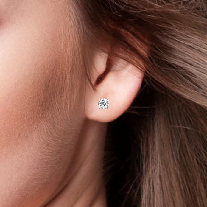 1/5 to 2 Carat TW Natural Real Diamond Solitaire Studs Earrings Available in 14K White and Yellow Gold with Secure Screw Back for Women and Men (Color J-K, Clarity I1-I2)