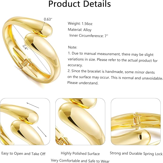 Gold Silver Bangles Bracelet for Women Trendy, 14K Gold Plated Dainty Thick Chunky Cuff Bracelet Stack