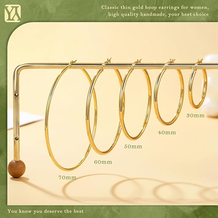 YOUNGYUE 925 Sterling Silver Hoop Earrings for Women Hypoallergenic Oversize 14K Gold Hoops Earrings for Women Thin Gold Plated Hoop earrings Lightweight Large Silver Hoop Earrings 30/40/50/60/70mm