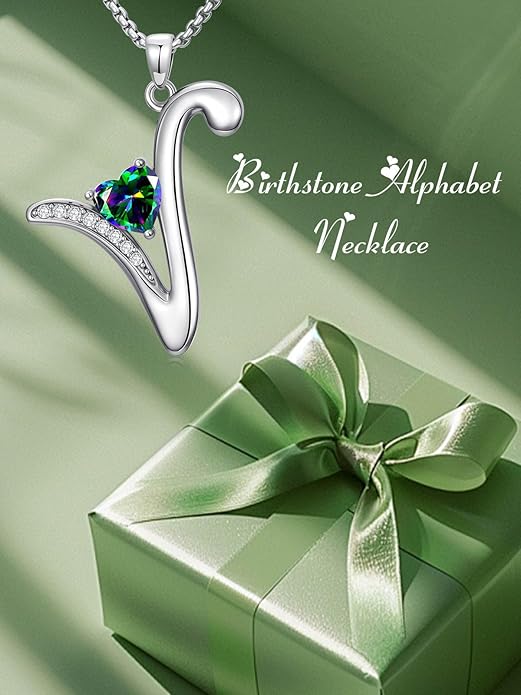 Christmas Gifts for Women Alphabet A to Z Initial Birthstone Pendant Necklaces for Women - 18k White Gold Plated Personalized Name Jewelry Valentine Mothers Day Birthday Gifts for Women Her Girlfriend