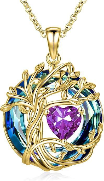 TOUPOP Christmas Gifts Tree of Life Birthstone Necklace 925 Sterling Silver Pendant Austrian Crystal Jewelry Anniversary Birthday Gifts for Women Mom Her Wife
