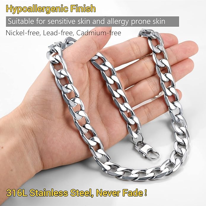 PROSTEEL 316L Stainless Steel Cuban Link Chain Necklaces for Men, Black/18K Gold Plated, Hypoallergenic Jewelry, 4mm-13mm, 14"-30", Come with Box
