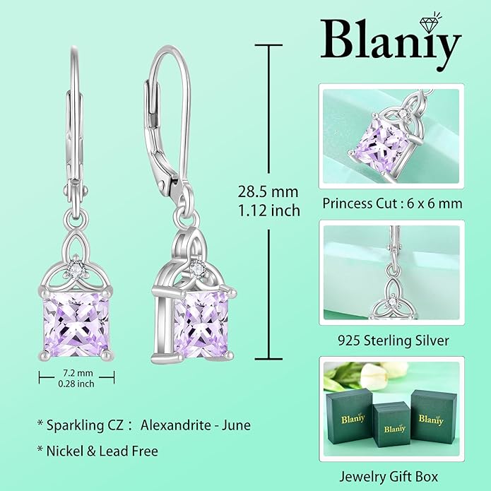 Celtic Trinity Knot Jewelry Set 925 Sterling Silver June Birthstone Alexandrite Necklace Earrings Irish Good Luck Jewelry Gifts for Women