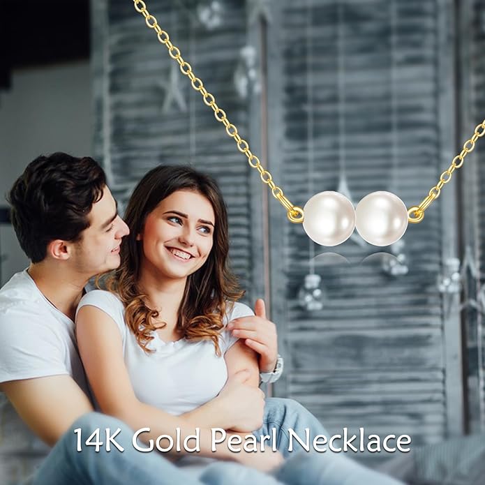 KECHO 14K Real Gold Freshwater Cultured Pearl Pendant Necklace 14K Solid Gold Jewelry Anniversary Birthday Gifts for Women