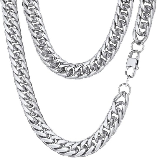 FindChic Men Curb Chain Necklace 18K Gold Plated/Stainless Steel/Black Chunky Double Tight Cuban Link Hip Hop Neck Chains for Men Boys 3.5MM/5MM/6MM/7MM/9MM/12MM 14''-30'' 8 Length Options (Send Gift Box)
