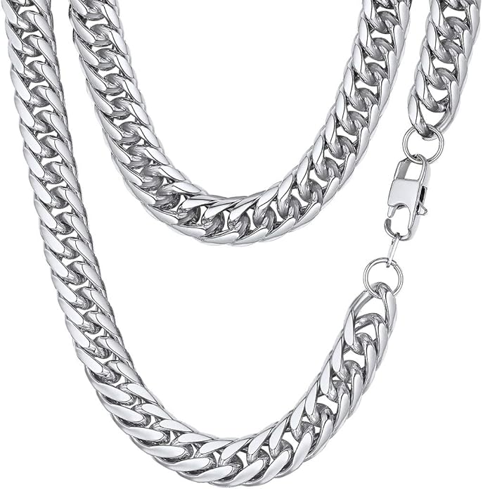 FindChic Men Curb Chain Necklace 18K Gold Plated/Stainless Steel/Black Chunky Double Tight Cuban Link Hip Hop Neck Chains for Men Boys 3.5MM/5MM/6MM/7MM/9MM/12MM 14''-30'' 8 Length Options (Send Gift Box)