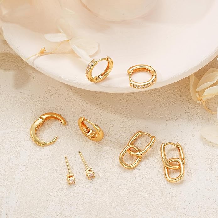 Small Gold Hoop Earrings Set for Women, 14K Gold Plated Lightweight Earrings Sets for Multiple Piercing, Hypoallergenic Huggie Gold Hoops Earrings for Women Jewelry