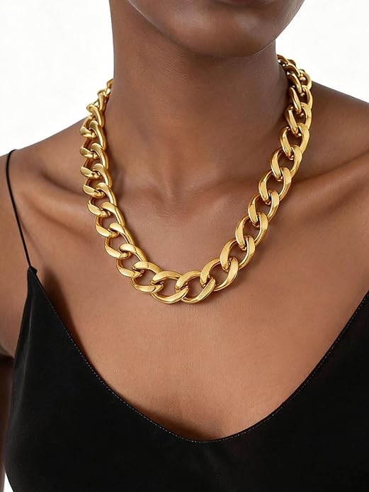 ChainsPro Cuban Link Chain for Women,Stainless Steel Chunky Necklace Silver/Gold Plated Thick Chain Choker, 12/16/20 mm Width,18" and 20" Punk Hip Hop Trendy Non Tarnish Jewelry Gifts