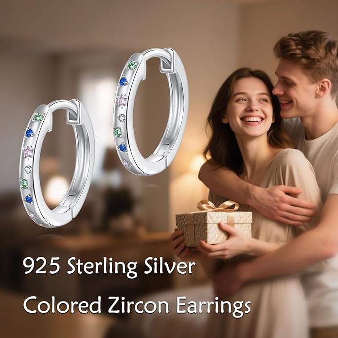 Sterling Silver Hoop Earrings Small Hoop Sun/Leaf/Triangle Huggie Earrings for Women Hypoallergenic