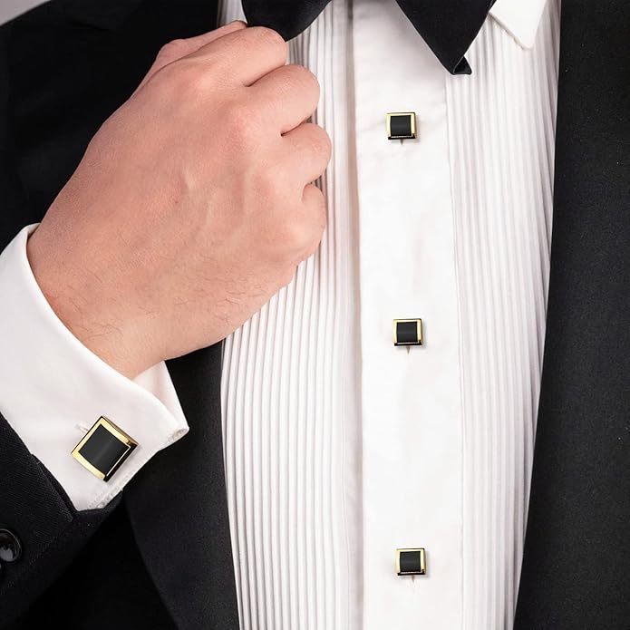 HAWSON Cufflinks and Studs for Men with Gift Box, Gold or Silver Tone Cuff Links, Mens Jewelry or Accessories for Wedding Business Anniversary Birthday