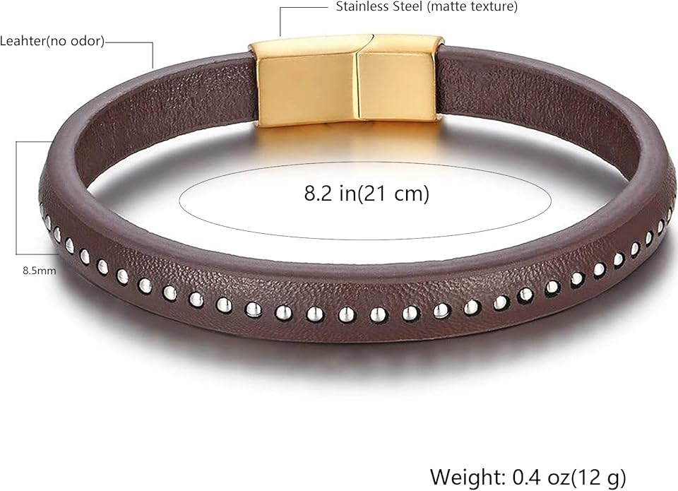 Italian Handmade Genuine Leather Bracelets for Men Stainless Steel Clip, Men's Casual Genuine Multi-layer Cuff Bracelet, Bracelet Gift for Real Men