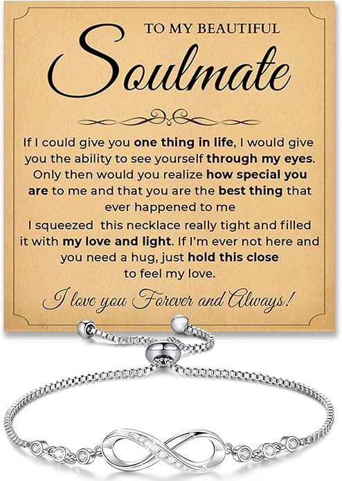 To My Soulmate Bracelet, Soulmate Bracelet For Women, Soulmate's Jewelry Gift From Boyfriend Husband Friend With Message Card And Box Meaning, Valentine Gifts For Her, Birthday Christmas Gifts