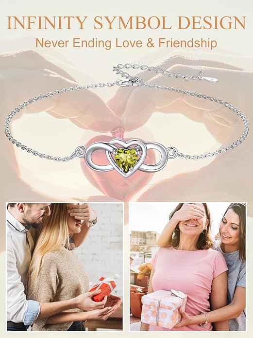Custom4U Personalized Infinity Ankle Bracelets for Women 925 Sterling Silver Anklet Bracelet Endless Love Symbol Birthstone Charm Adjustable Foot Chain Jewelry Mothers Day Gifts for Mom Wife Women Her