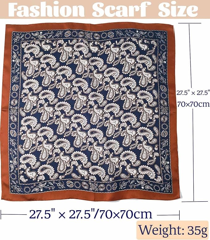 kcctoo 27.5" Mulberry Silk Feeling Head Scarf Women's Fashion Square Neck Satin Scarfs for Bag Hair Scarves Gift