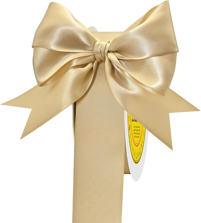 LEEQE Double Face Champagne Gold Satin Ribbon 1-1/2 inch X 50 Yards Polyester Champagne Gold Ribbon for Gift Wrapping Very Suitable for Weddings Party Hair Bow Invitation Decorations and More