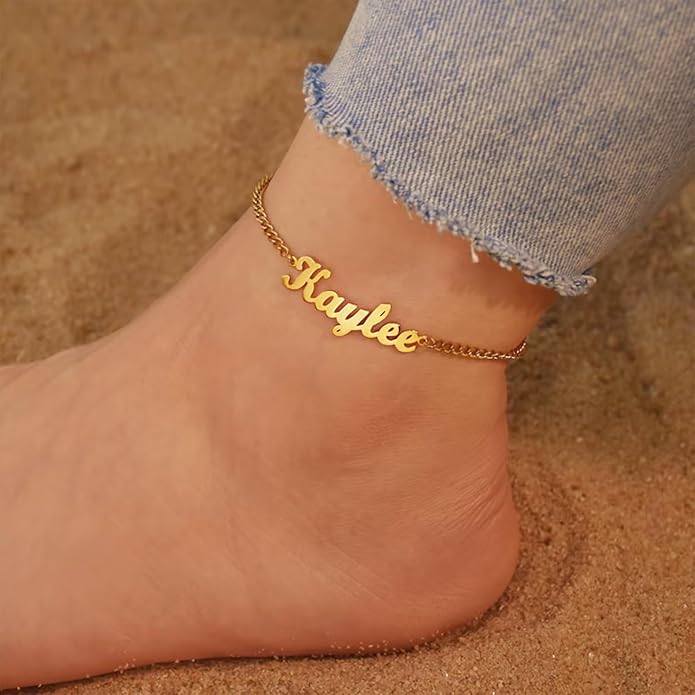 Yofair Ankle Bracelets for Women 18K Gold Plated Custom Gold Name Anklet Personalized Dainty Anklet Bracelet Summer Beach Jewelry for Women