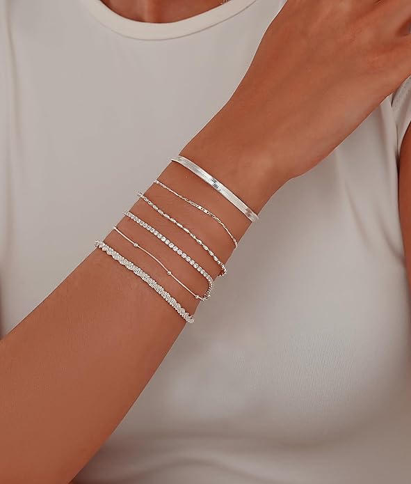 Gold Bracelets for Women 14K Gold Plated Stack Trend Bracelets Charm Paperclip Chain Cuban Link Layered Waterproof Bracelet Dainty Bracelet for Women Jewelry Gifts