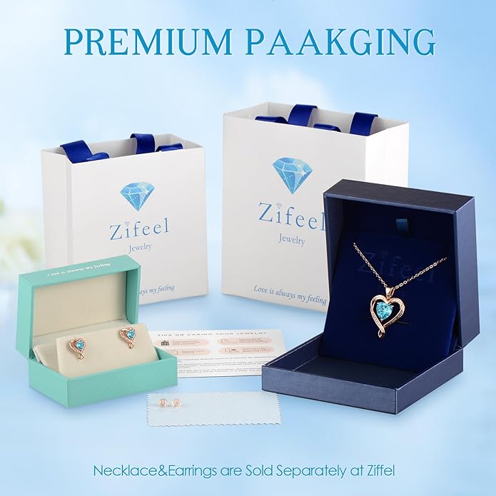 Earrings for Women, S925 Sterling Silver Rose Gold Birthstone Heart Studs Earring for Girlfriend Wife, Anniversary Birthday Christmas Valentines Mothers Day Gifts Jewelry for Women Wife Her Mom