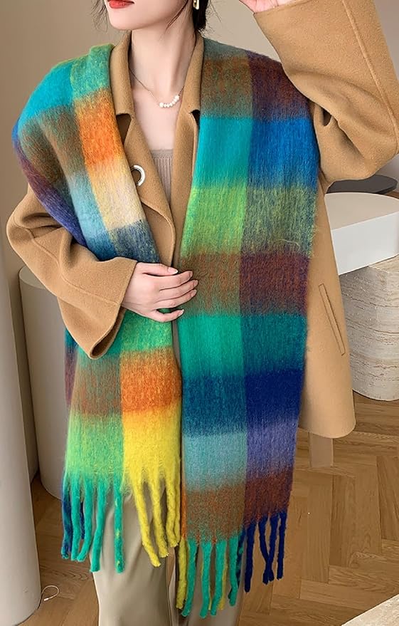 Wander Agio Winter Women Warm Scarf Long Shawl Large Scarves Cold Weather Thick Blanket Scarfs Colorful Plaid