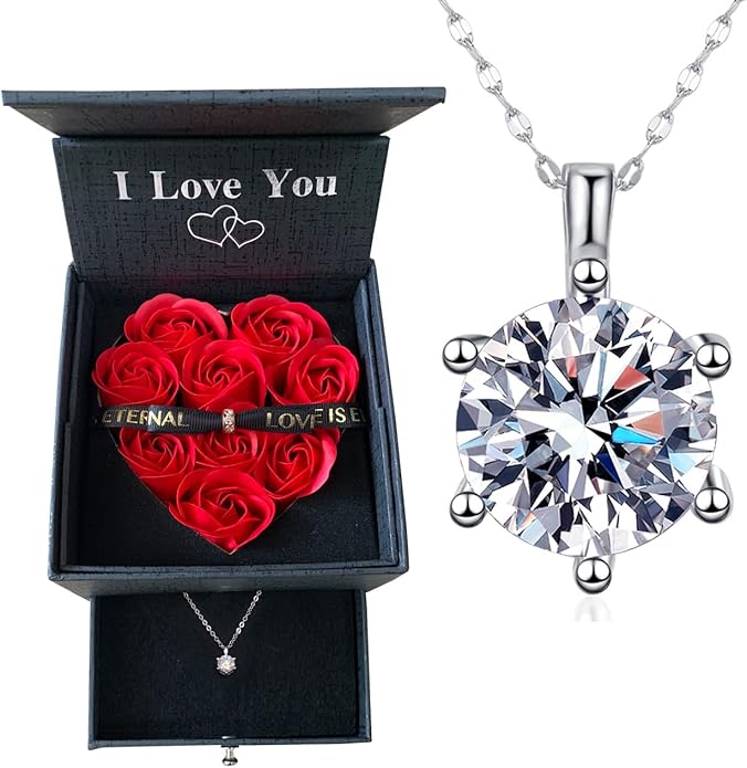 Mothers Day Gifts, Mom Gifts from Daughter Son, Necklace for Mom, Silver Necklace Gifts with Rose Flower for Grandma Daughter Girlfriend and Wife on Birthday Anniversary